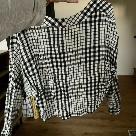 Express Plaid Tie-Front Blouse - Picture 2 of 3